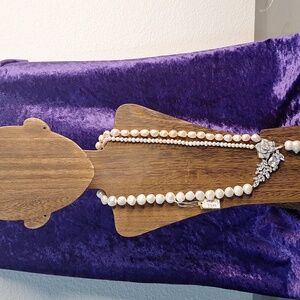 “Blush Reverie” Handmade Pearl Necklace Set – Pink Luster & Rose Rhinestone Ctr